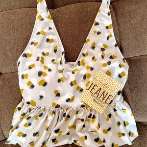 Grey, black, lime green dots, size M, NWT, $75